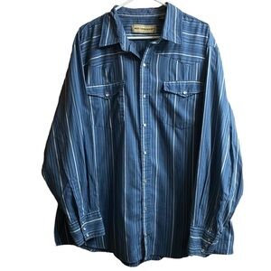 Bit & Bridle Blue White Stripe Pearl Snap Button Down Long Sleeve Size 2XL